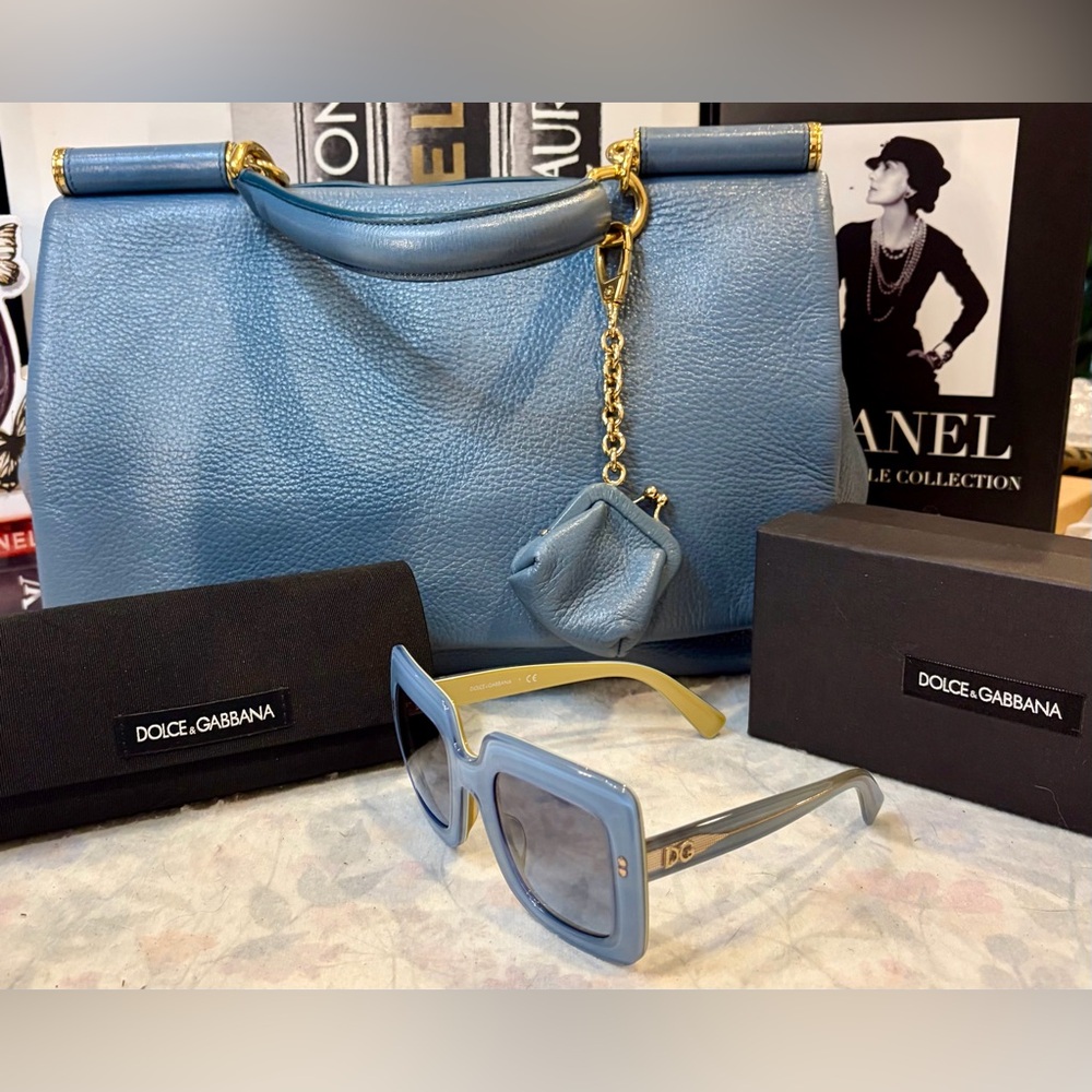 🩵DOLCE & GABBANA Chunky Light Blue Rectangular Sunglasses NWT FULL INCLUSION - Picture 3 of 12